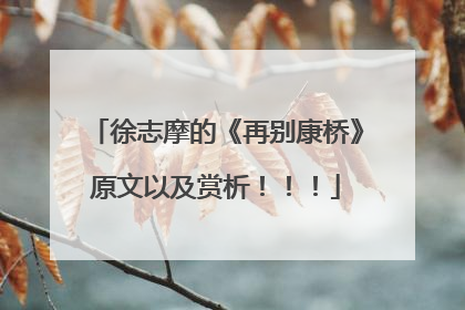 徐志摩的《再别康桥》原文以及赏析！！！